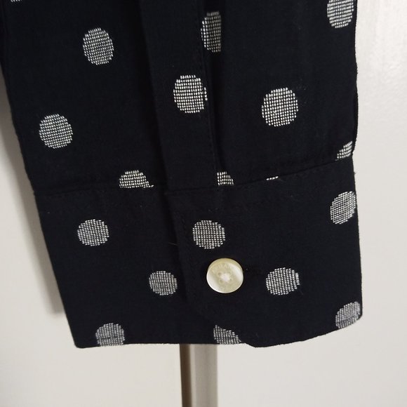 NWT New Armani Jeans $195 Navy White Linen-look Polka Dot button up shirt XS (4) - Picture 6 of 11